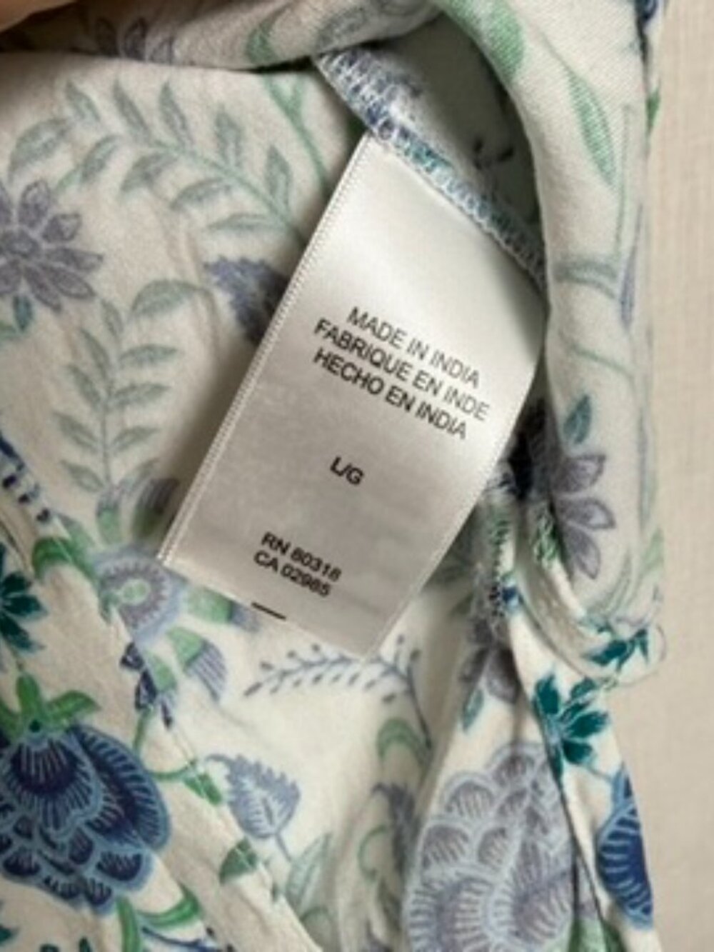 Lucky Brand Womens L Blue Green Floral Short Sleeve Button Front Blouse Boho - Picture 4 of 7